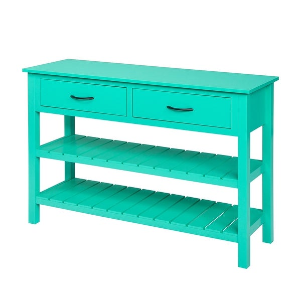 3-Tier Console Table with 2 Drawers， Sofa Table with Storage Shelves