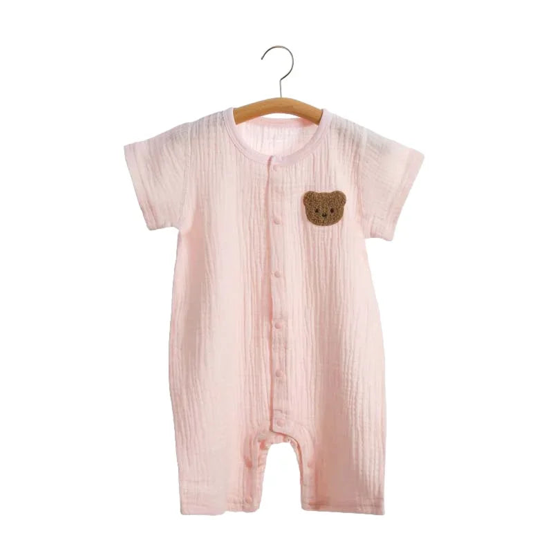 Baby Romper Muslin Short Sleeves Jumpsuit for Girls Boys Cute Bear One-Pieces Clothing Newborn Summer Thin Bodysuits