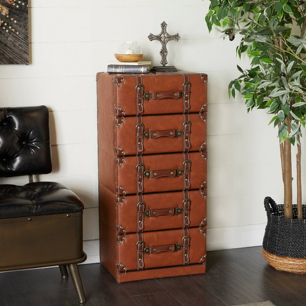 Traditional Faux Leather 5 Drawer Chest Camel Brown Olivia amp May