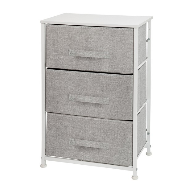 Emma And Oliver 3 Drawer Vertical Storage Dresser With Wood Top amp Fabric Pull Drawers