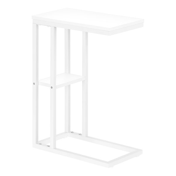 Accent Table， C-shaped， End， Side， Snack， Living Room， Bedroom， White Laminate， White Metal， Contemporary， Modern