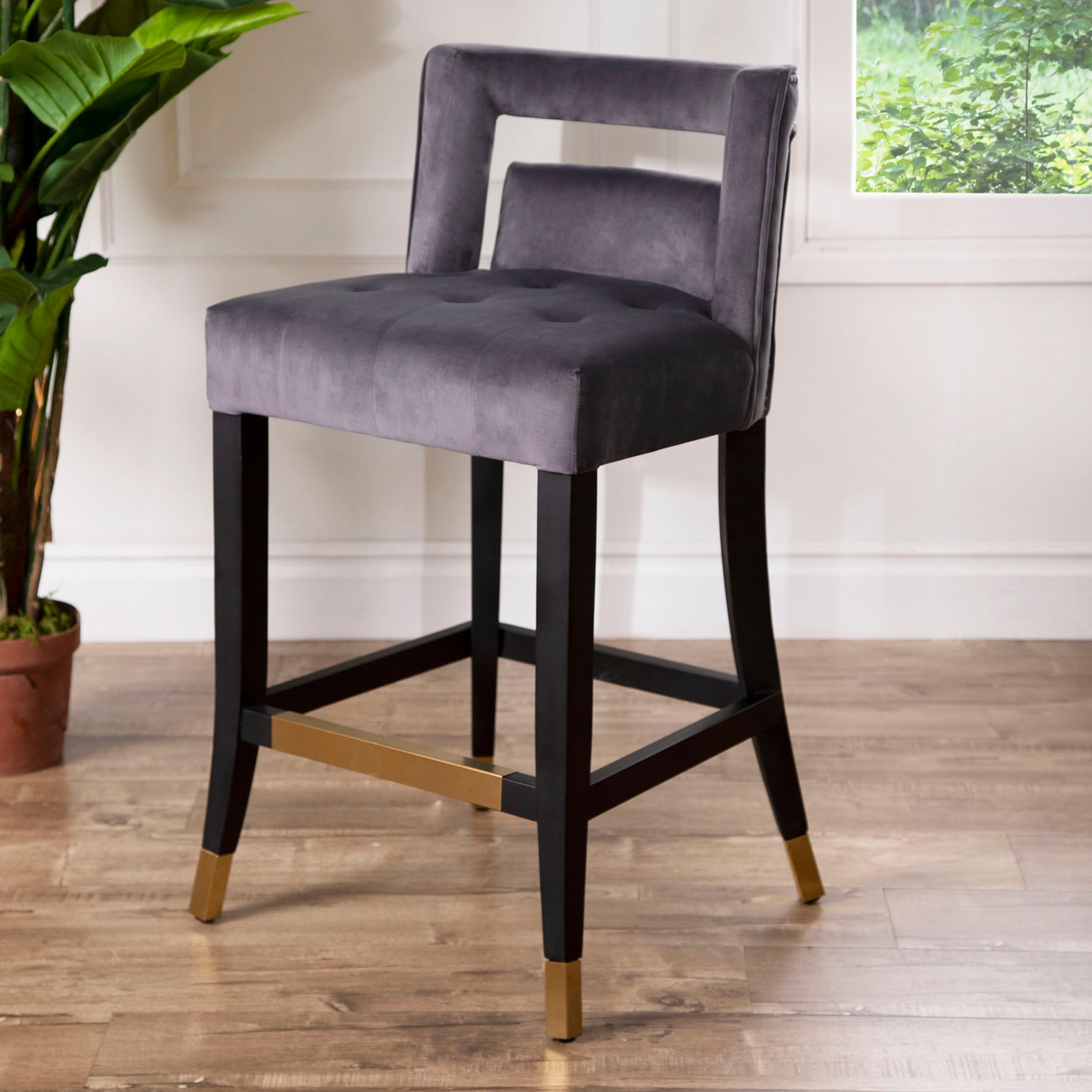 Abbyson Jemma Velvet Counter Stool with Gold Accents