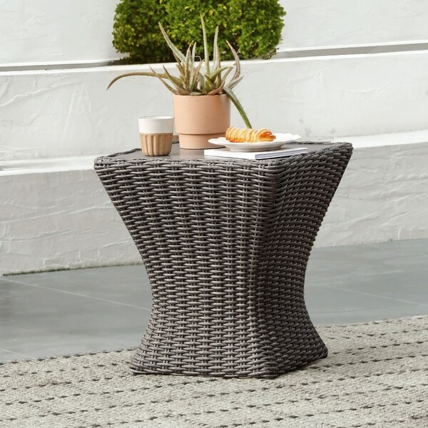 Alfred Patio Outdoor Wicker Side Table with Cement Top