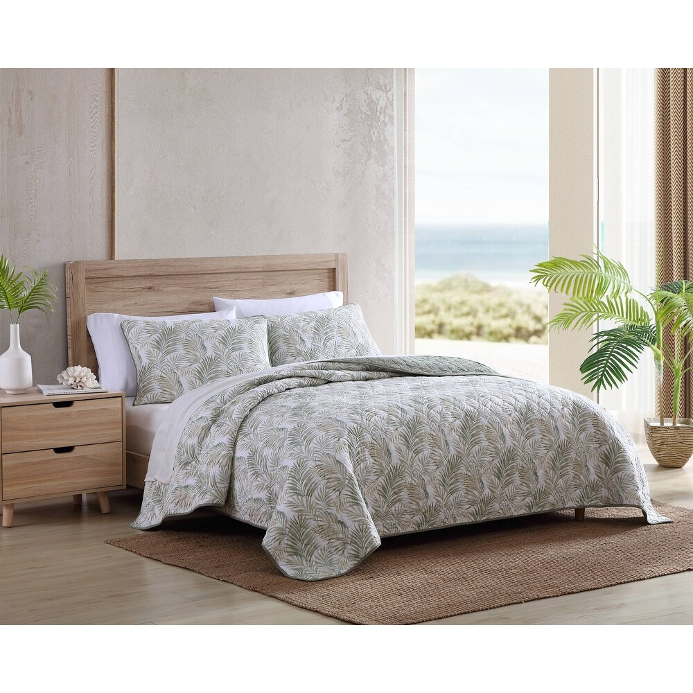 Tommy Bahama Maui Palm Green Cotton Reversible Quilt Set