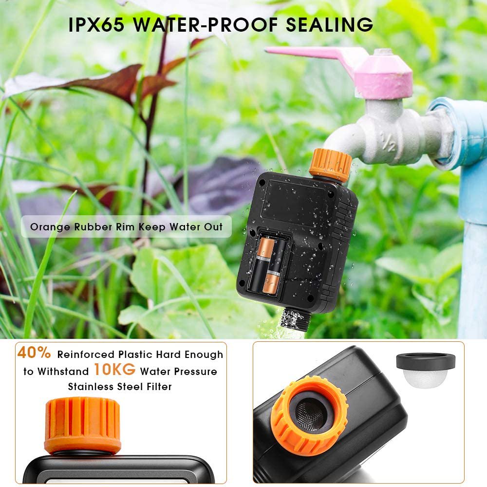 SSAWcasa Digital Irrigation Programmable Water Timer - IP65 Water Proof Garden Lawn Hose Faucet Sprinkle Watering Timer， Rain Day/Child Lock Mode/AutoandManual Mode