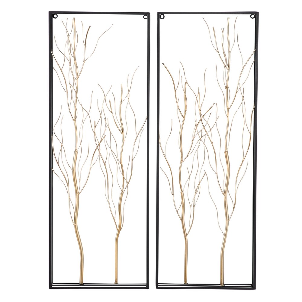 Gold Metal Branch Tree Wall Decor with Black Frame (Set of 2)