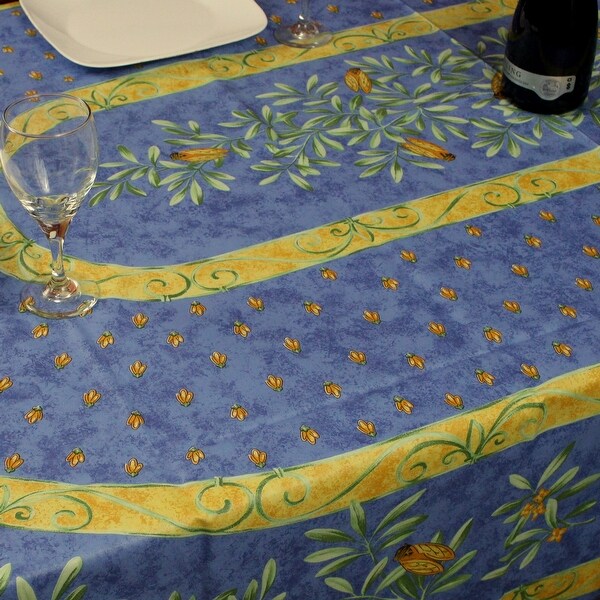 Wipeable French Spill Resistant Bees Print Acrylic Coated Tablecloth