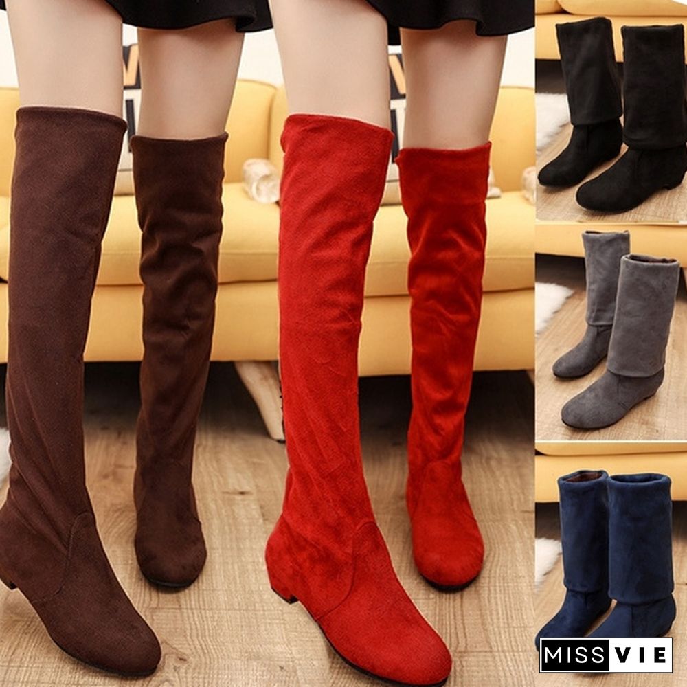 Women Fashion Boots Over The Knee Tigh High Suede Long Boots Winter Shoes Black Brown Red Grey Blue