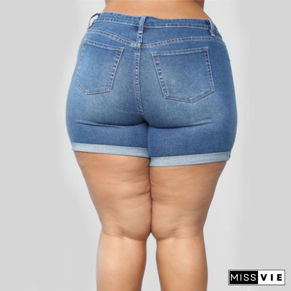 Summer plus size women's Stretch Denim Shorts