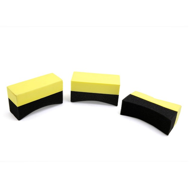 Unique Bargains U shape Tire Waxing Polishing Sponge Pads Car Clean Brush Yellow Black 3 Pcs