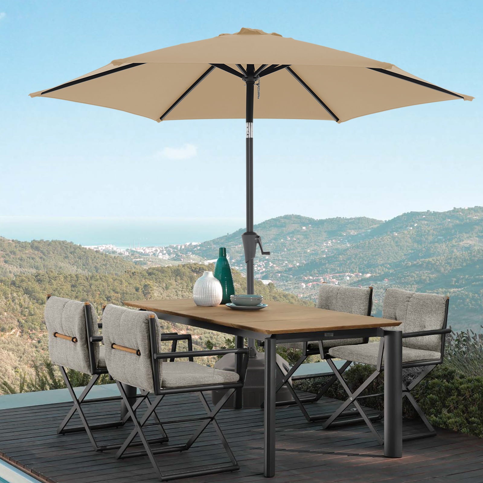 7.5 ft Patio Umbrella Outdoor Table Market Umbrella with Push Button Tilt and Crank, 6 Ribs, Beige