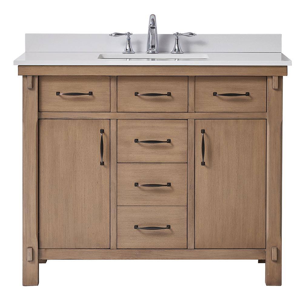 Home Decorators Collection Bellington 42 in. W x 22 in. D x 34.5 in. H Vanity in Almond Toffee with White Engineered Stone Top Bellington 42