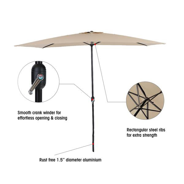 Sophia & William 10 x 6.6ft Rectangle Outdoor Patio Umbrella Market Table Umbrella Sunshade with 6 Steel Ribs and Crank Handle,Beige