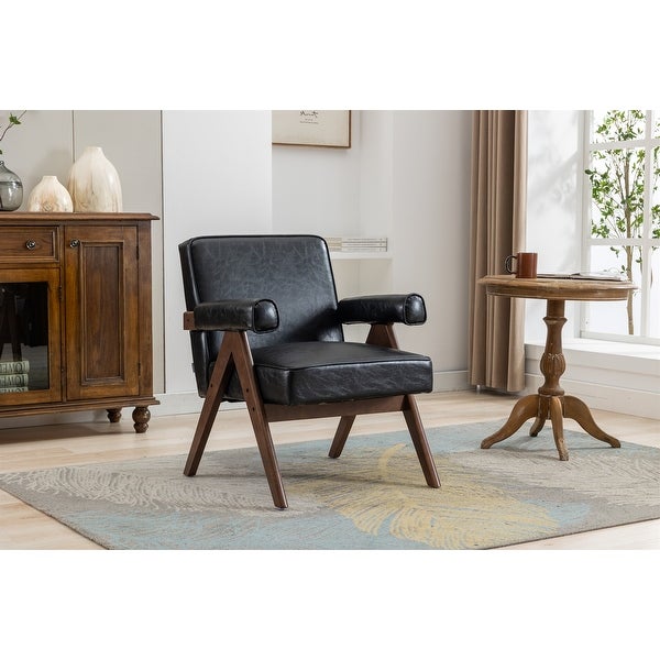 Leisure Chair with Solid Wood Armrest and Feet， Mid-Century Modern Accent chair， for Living Room Bedroom Studio chair