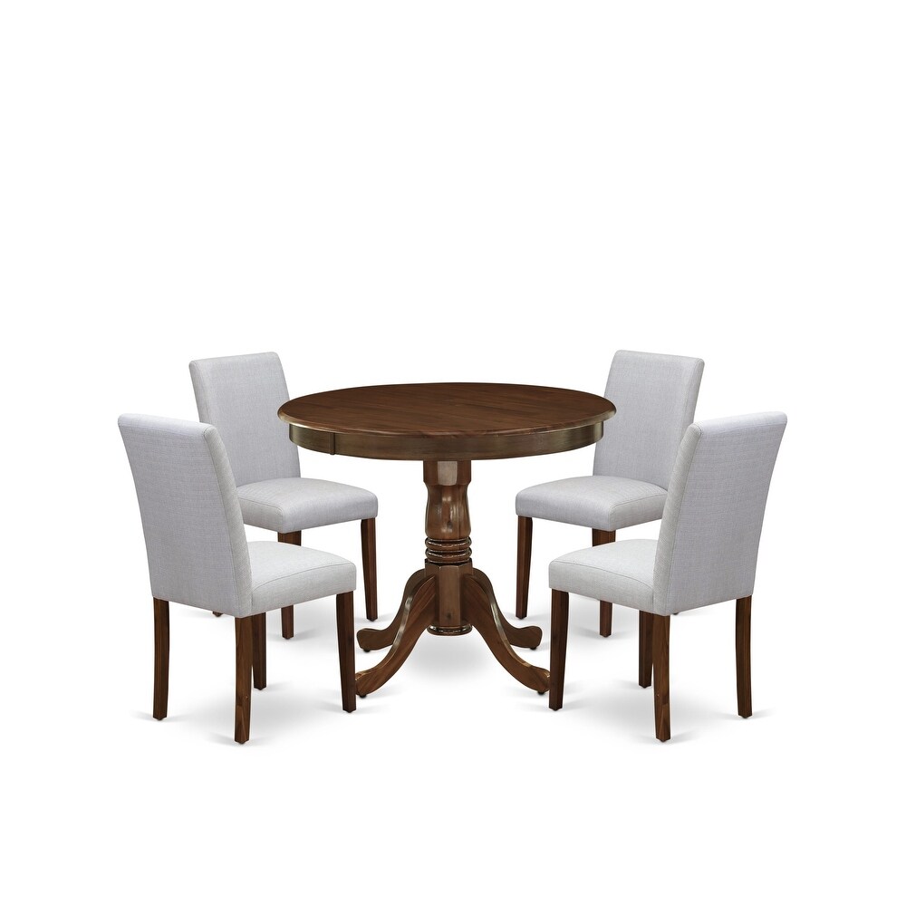 East West Furniture Kitchen Table   Chairs Set  a Dining Table with Pedestal and Parson Chairs  Antique Walnut.(Pieces Options)