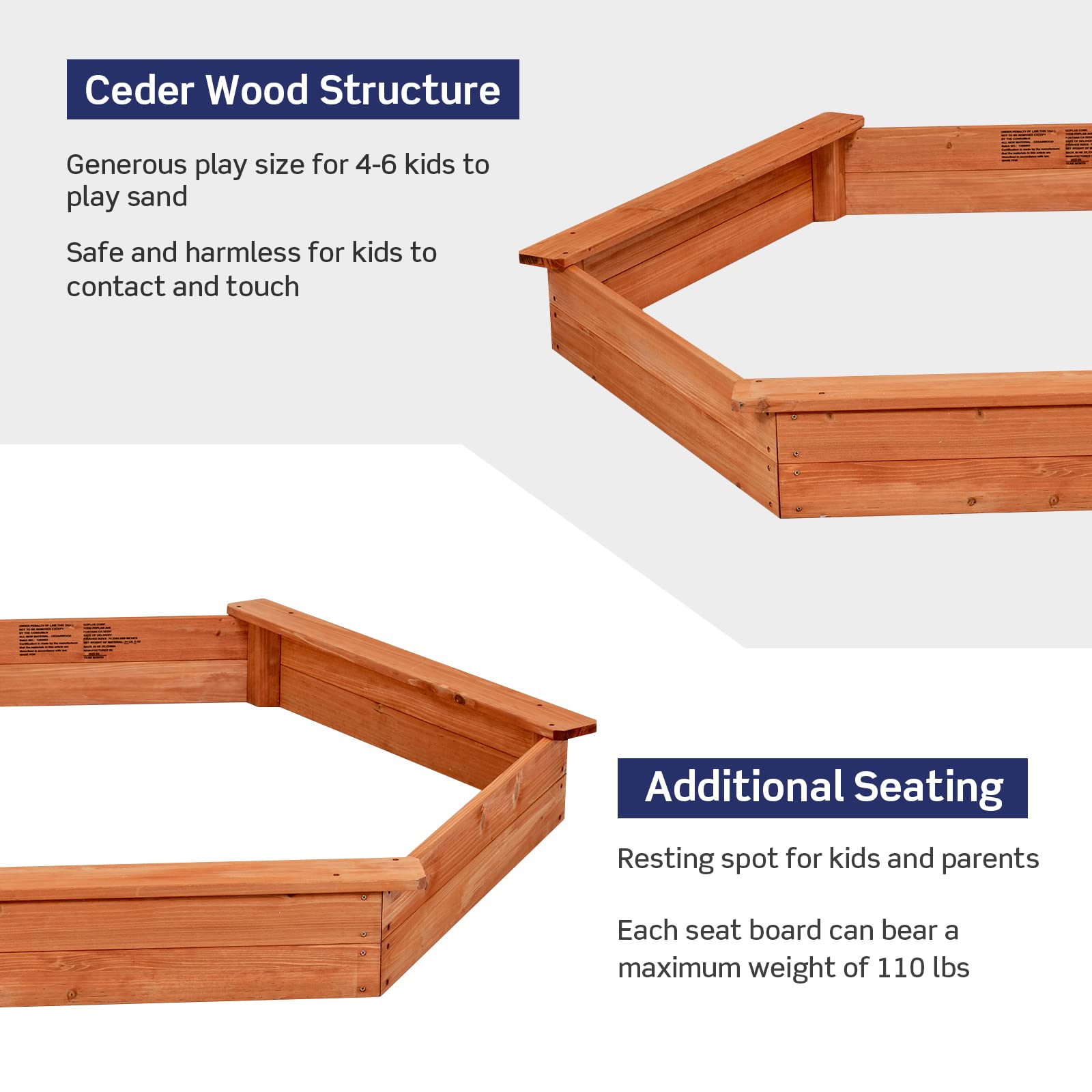 Costzon Wooden Sandbox with Seat Boards, Oxford Cover,Ground Liner, 73