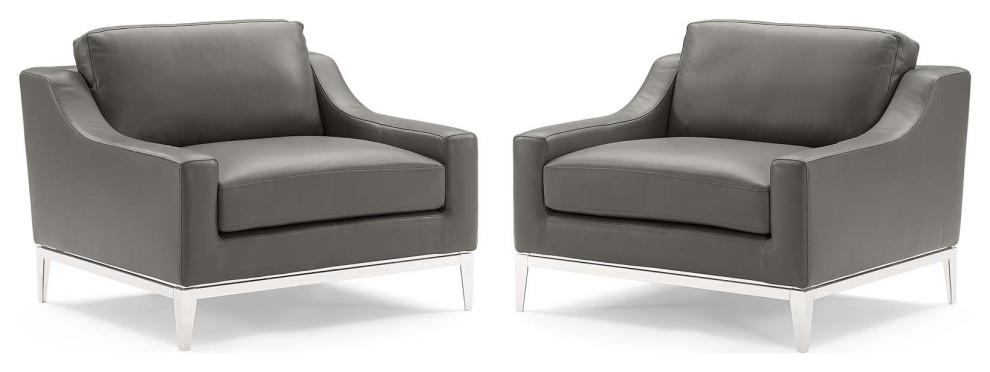 Harness Stainless Steel Base Leather Armchair Set of 2   Midcentury   Armchairs And Accent Chairs   by Modway  Houzz