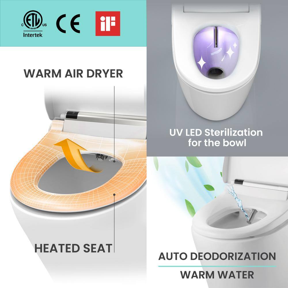 VOVO Stylement Electric Smart Bidet Seat for Elongated Toilet in White Remote Deodorizer Stainless Nozzle UV-A LED VB-4000SE