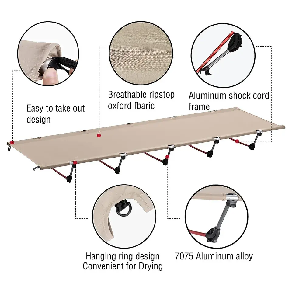 Custom Luxury Portable Outdoor Travel Sleeping Long Single Folding Camping Bed Cot