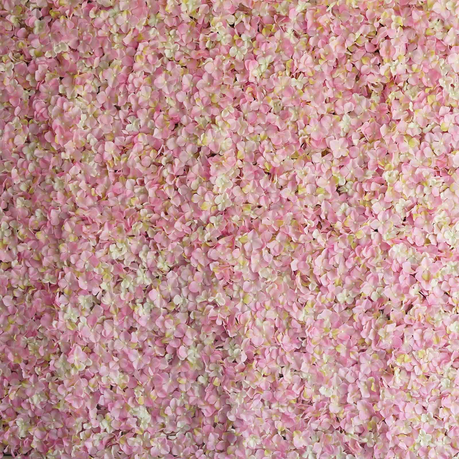 Pink / Cream UV Protected Hydrangea Flower Wall Mat Backdrop 4 Artificial Panels 11 Sq ft.