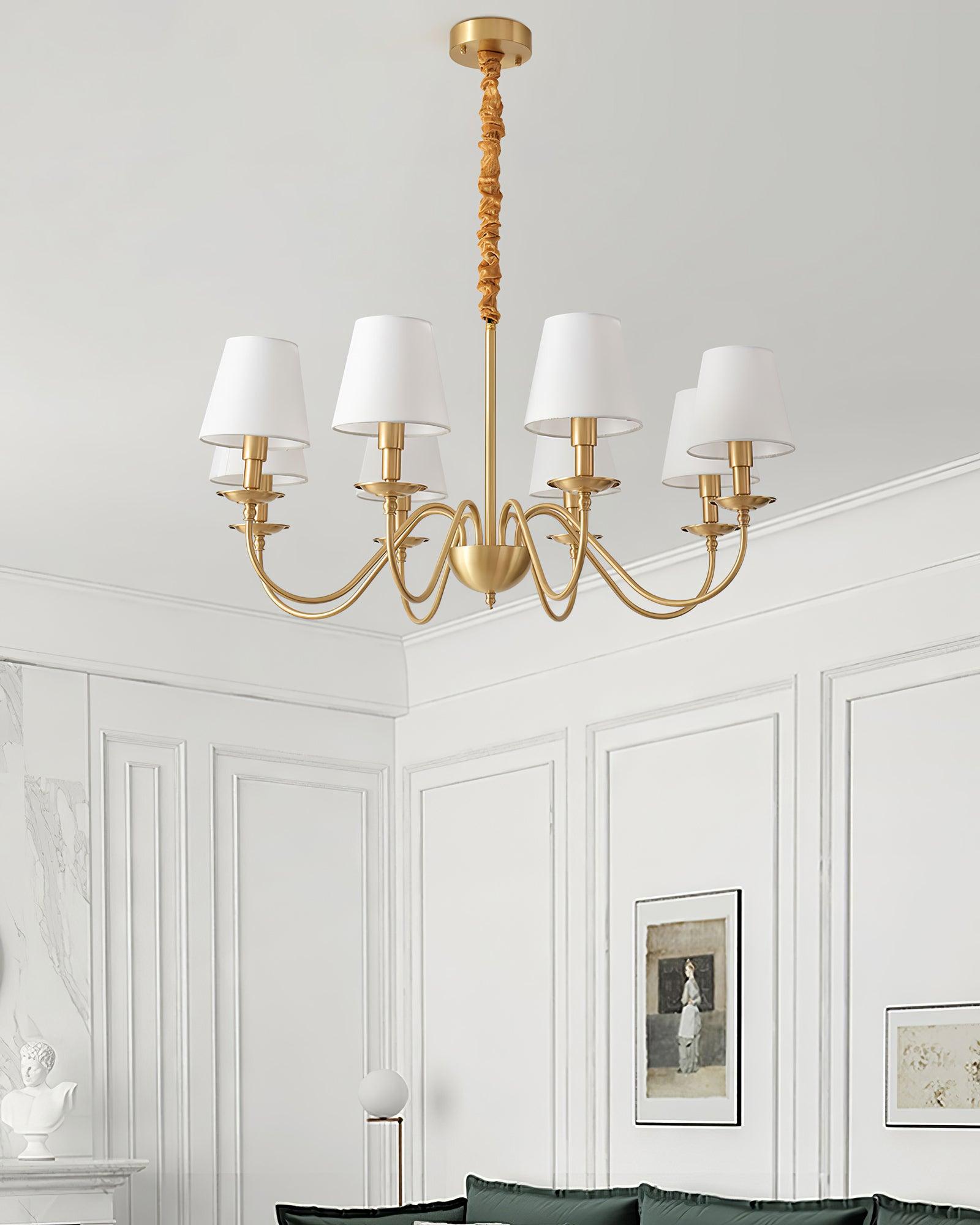 Tapered Fabric Brass Chandelier