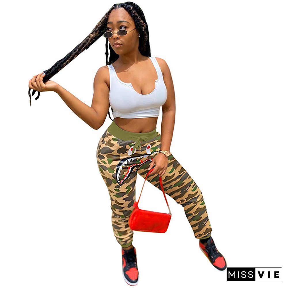 High Waist Hip Hop Camouflage Print Long Cargo Pants