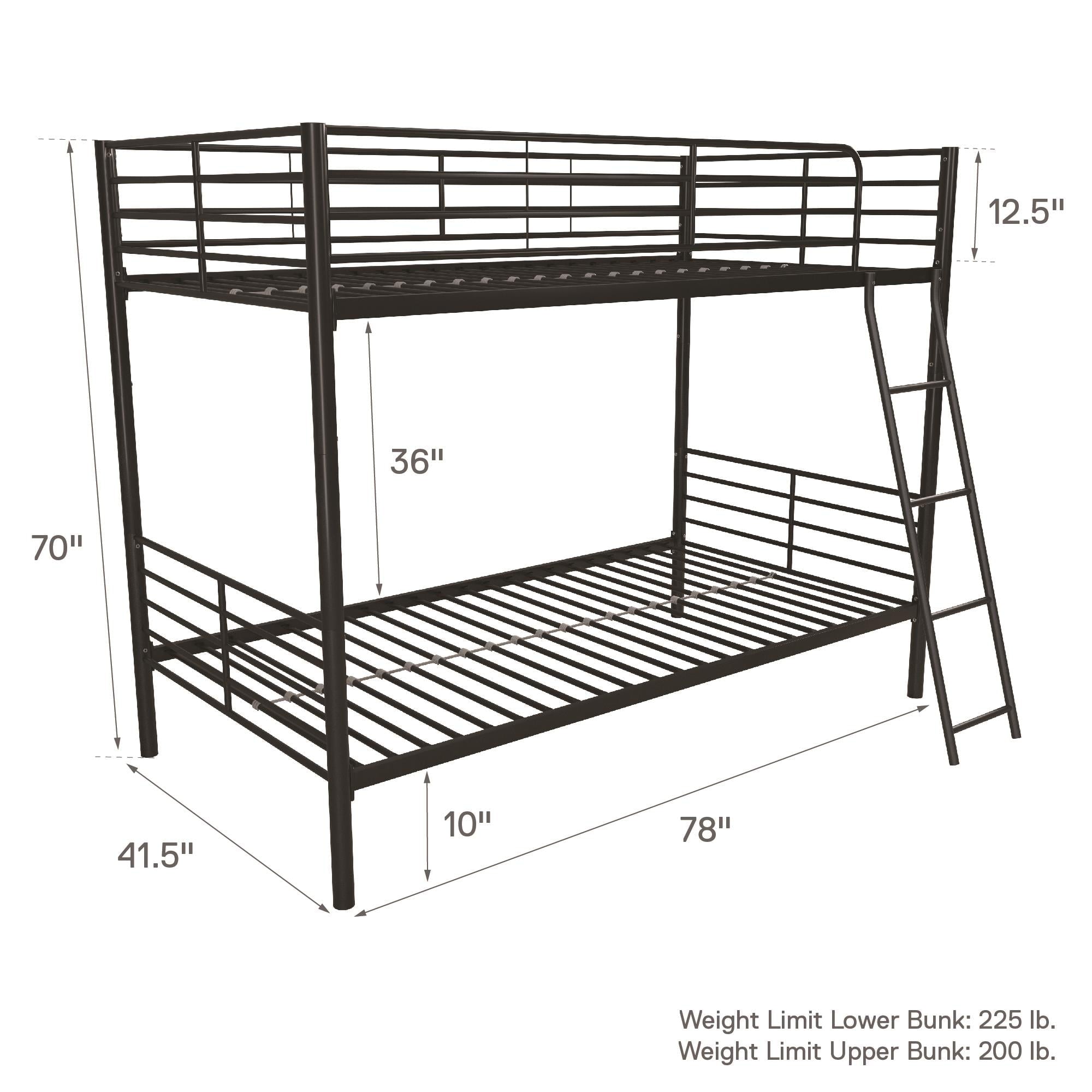 Mainstays Convertible Twin over Twin Metal Bunk Bed, Black