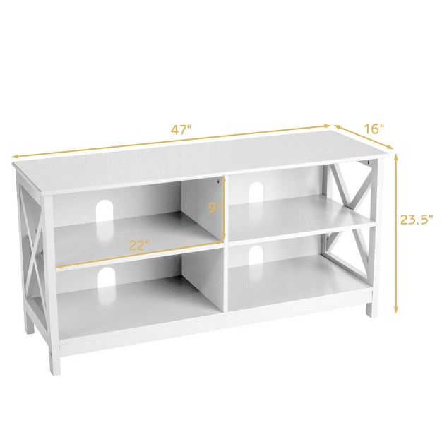 Costway Tv Stand Entertainment Media Center For Tv x27 s Up To 55 x27 x27 W Storage Shelves Brown gray white