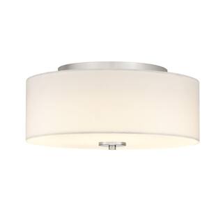 Progress Lighting Inspire Collection 13 in. Transitional Brushed Nickel LED Bedroom Drum Shade Ceiling Light with White Linen Shade P350126-009-30DI