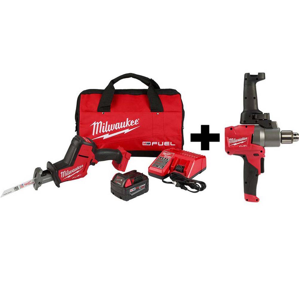 MW M18 FUEL 18V Lithium-Ion Brushless Cordless HACKZALL Reciprocating Saw Kit W M18 FUEL 12 in. Mud Mixer 2719-21-2810-20