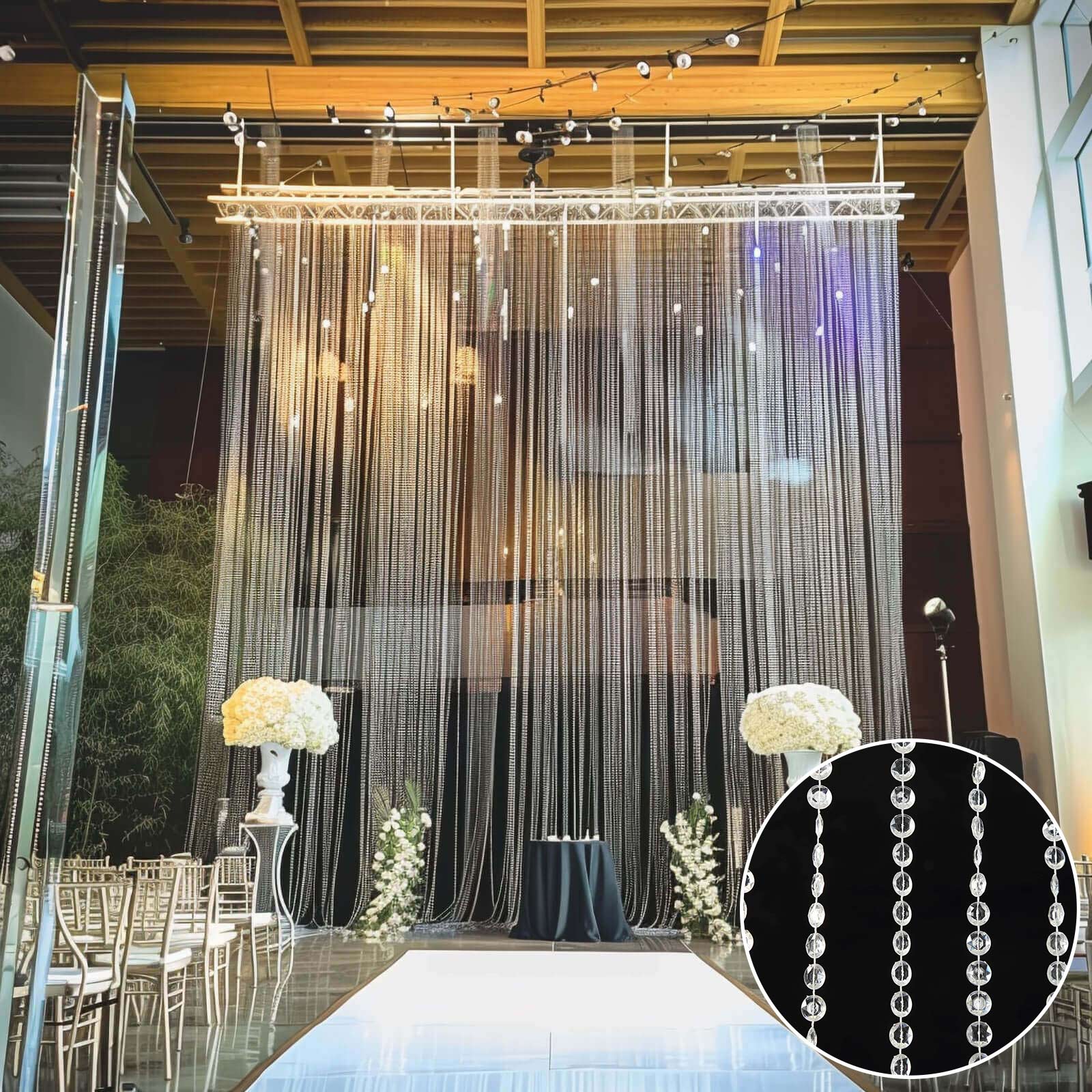 Acrylic Crystal Beaded Curtain with Polyester Rod Pocket, 43 Strands Room Divider Clear Diamond Cut Beads Doorway String Curtain - 5ftx16ft