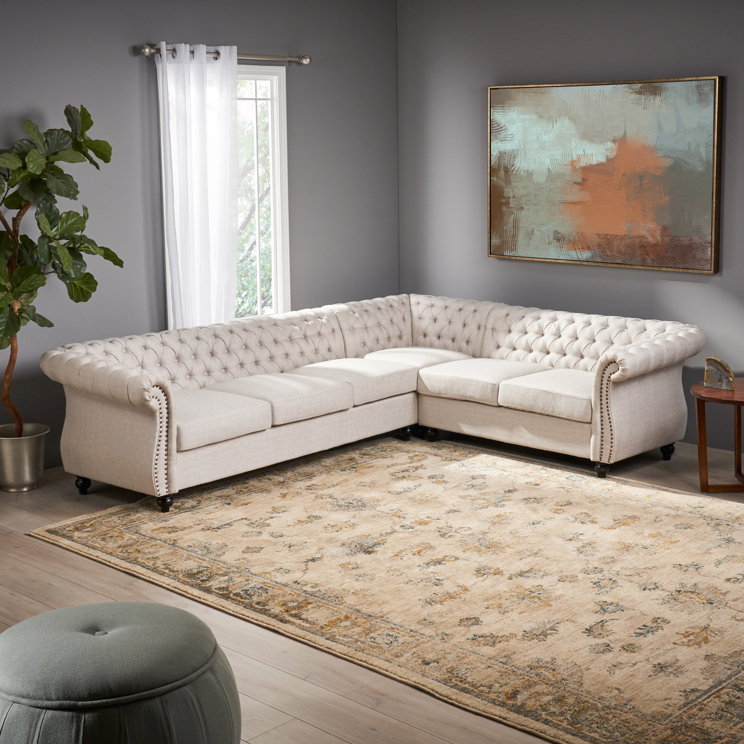 Caroline 6 Seater Tufted Fabric Chesterfield Sectional