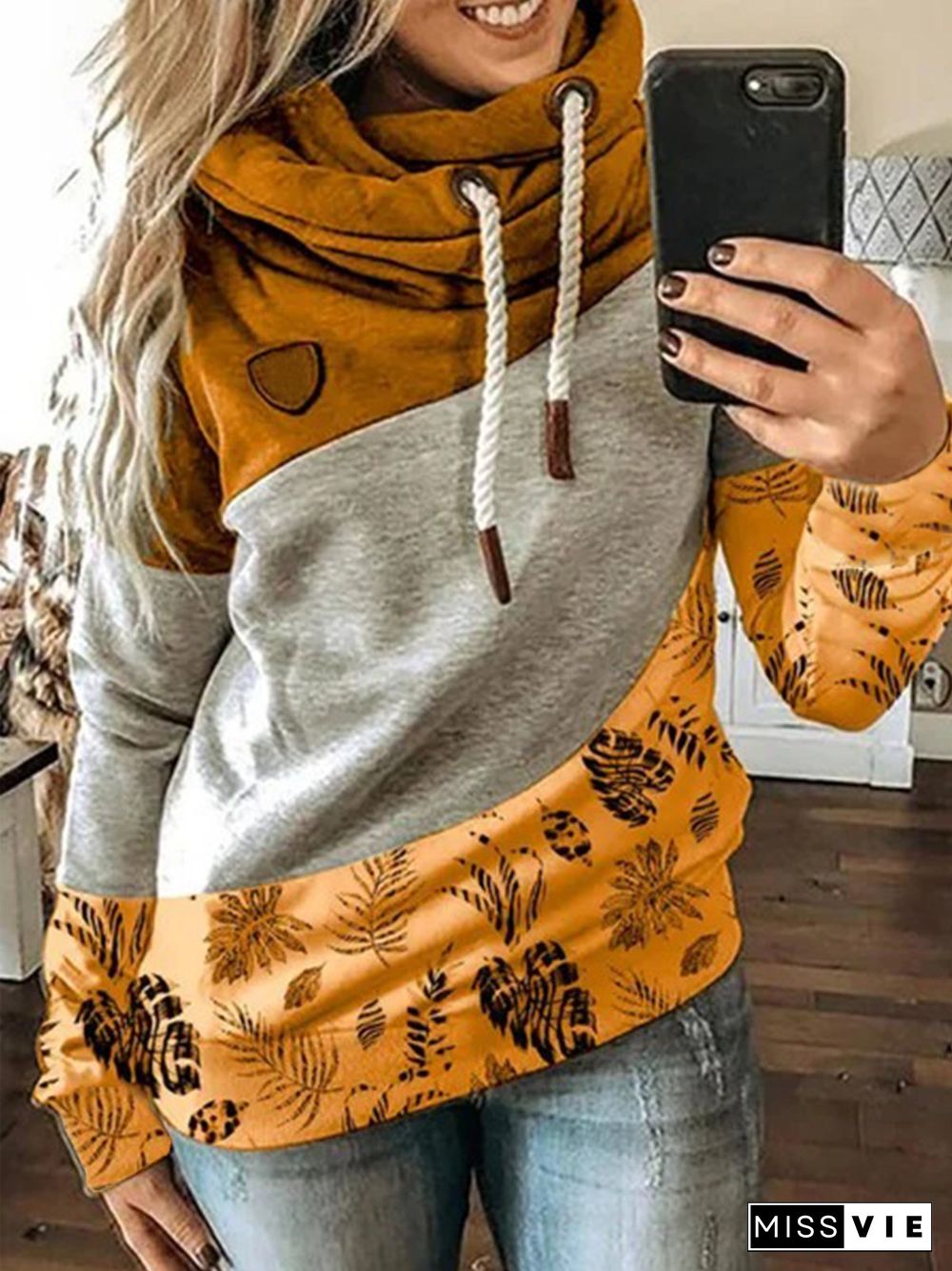 Long Sleeve Casual Paneled Hoodie Sweatshirts