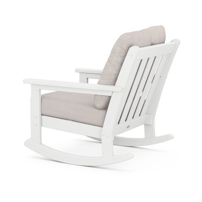 Polywood Outdoor Vineyard Rocking Chair in White With Navy Cushions