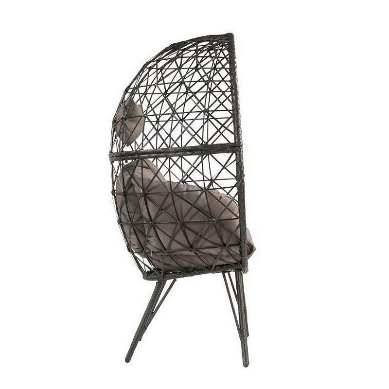 Patio Lounge Chair with Wicker Geometric Pattern， Black