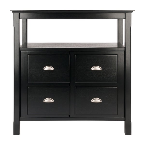 Wood Timber Buffet Cabinet with Two Doors， Black Finish