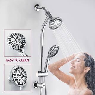 PROOX 7-Spray Patterns with 1.8 GPM 5 in. Wall Mount Dual Shower Heads with Drill Free Slide Bar and Valve in Chrome PRAE428CH