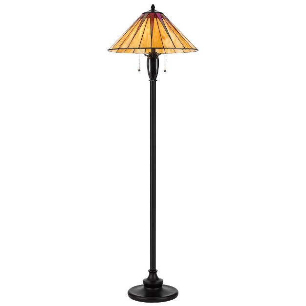 Metal resin Floor Lamp With  Art Glass Shade Black Cal Lighting