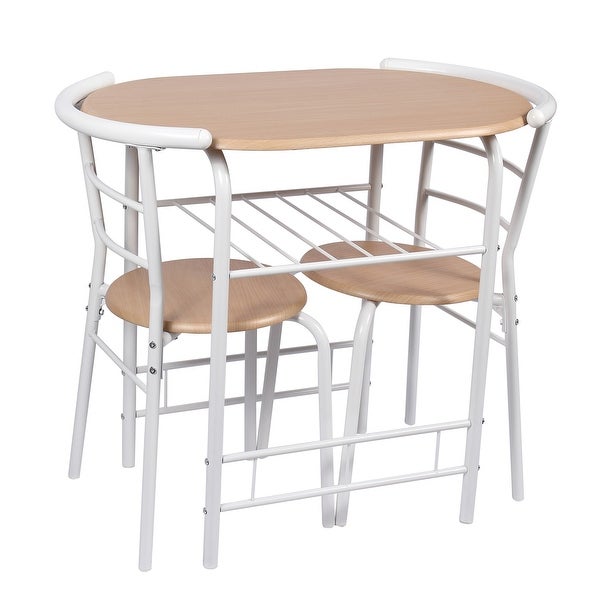 3 Piece Metal and Wood Dining Set， Include 1 Table and 2 Chairs， Grey Color (2 People Seating Capacity)