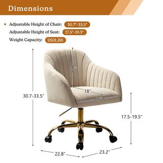 JAYDEN CREATION Sinda Modern Tan Velvet Swivel and Adjustable Task Chair with Gold Base CHDT0084-TAN-P