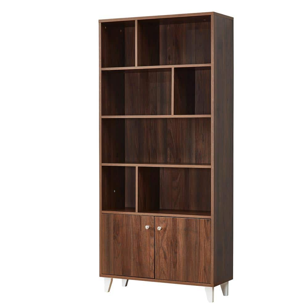 68 in. Walnut Standard Bookcase with 2-Door and Bookshelf SW-SJ-WA-10