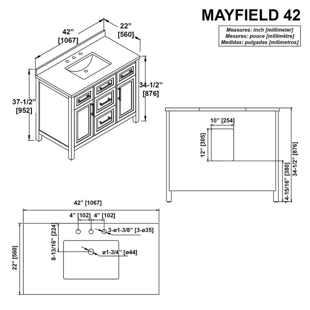 Home Decorators Collection Mayfield 42 in W x 22 in D x 35 in H in White with Cultured Marble Vanity Top in White with White Basin