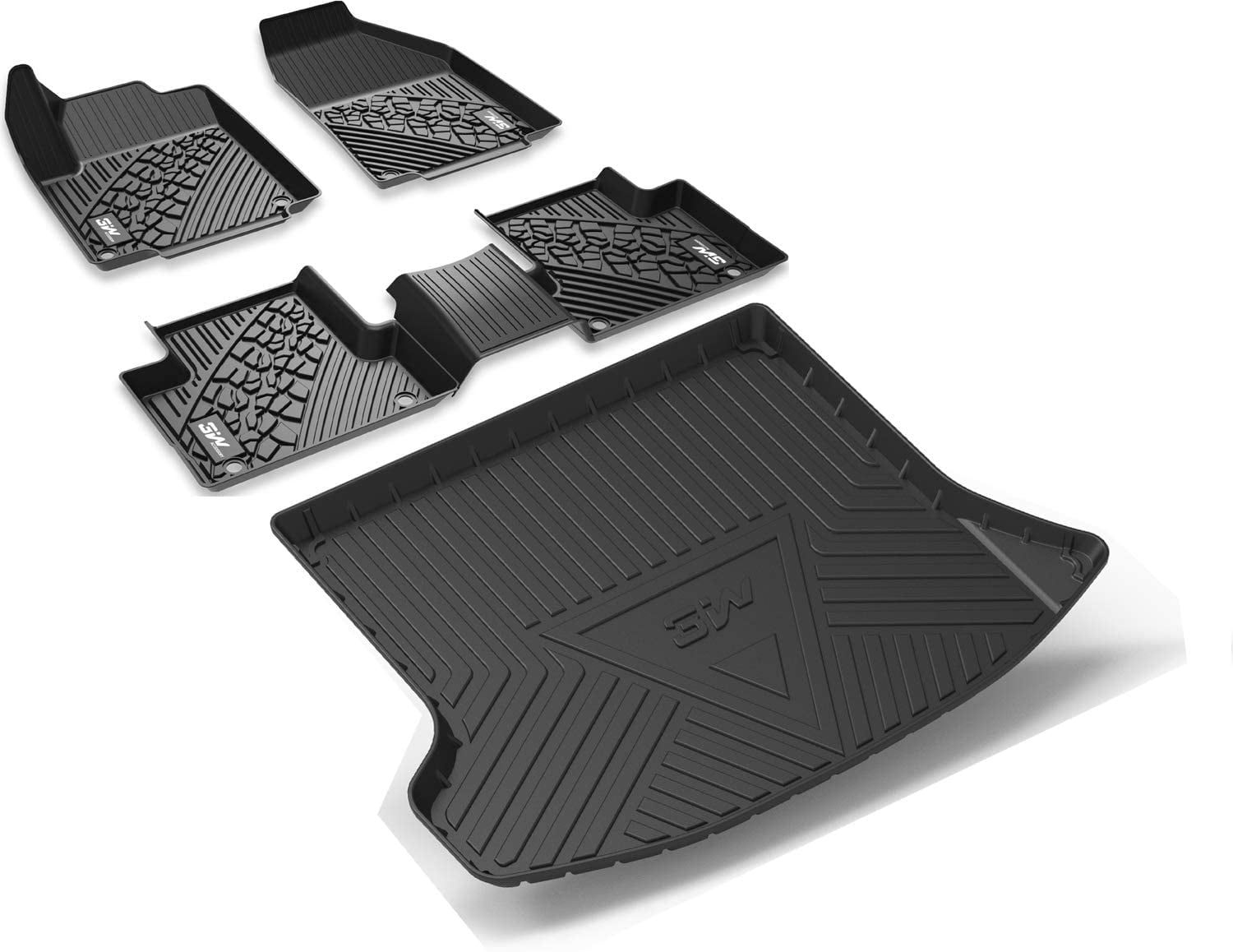 3W Floor Mats and Cargo Liner Compatible for Jeep Cherokee 2015-2022， All Weather Custom Fit Trunk Liner for Jeep Cherokee， Heavy Duty Trunk Mat Behind 2rd Row Black(NOT for Jeep Grand Cherokee)