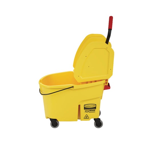 Rubbermaid FG757688YEL WaveBrake 44-Quart Mop Bucket with Down Press Wringer， Yellow