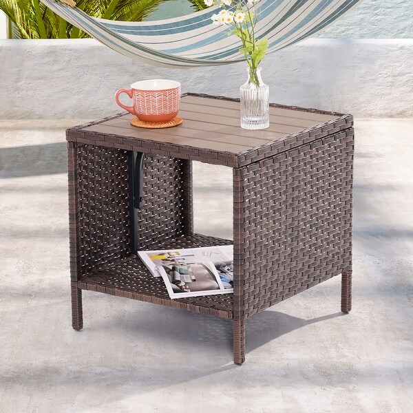 LIVOOSUN Patio HIPS Side Table，Square Coffee Table，Rattan End Table