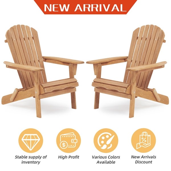 2 Piece Wooden Folding Adirondack Chair，For Outdoor - Overstock - 37594472