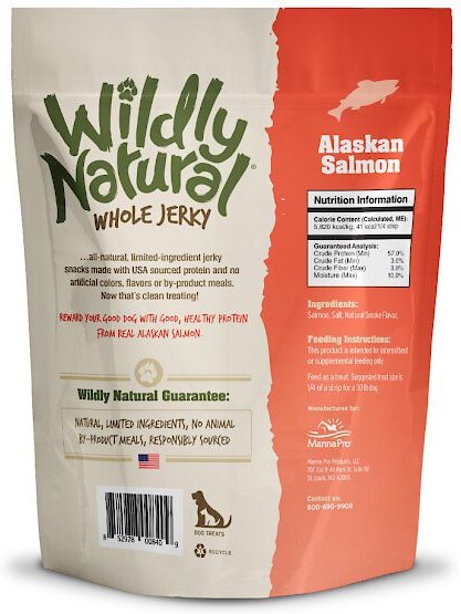 Wildly Natural Whole Jerky Alaskan Salmon Grain-Free Dog Treats， 5-oz bag