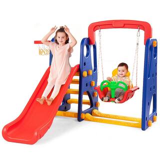 Costway 3 in 1 Junior Children Climber Slide Swing Seat Basketball Hoop Playset TY325114+