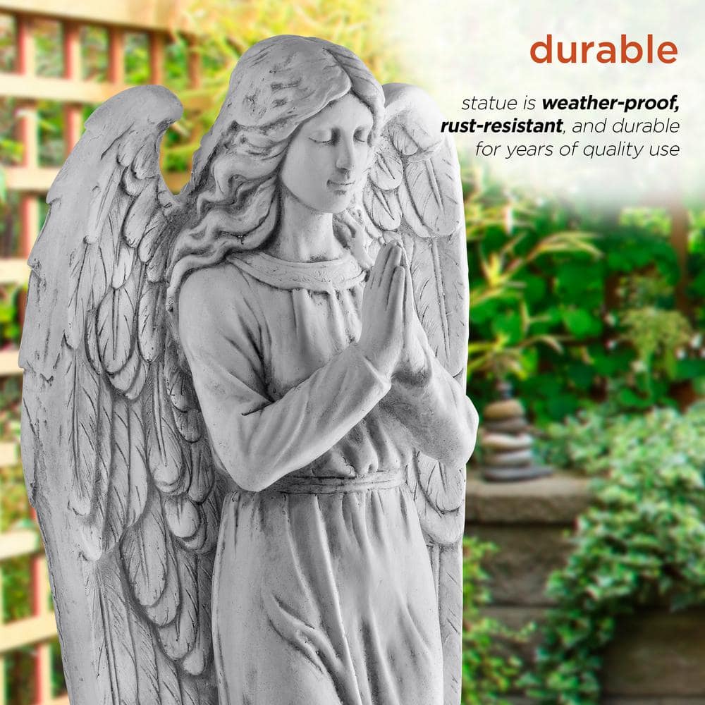 Alpine Corporation 47 in. Tall Indoor/Outdoor Praying Angel Statue Yard Art Decoration, Light Gray QFC100