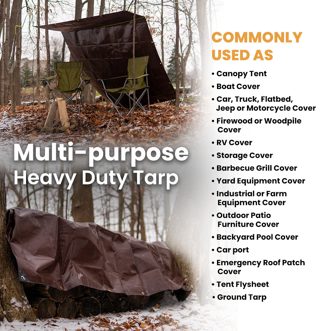 WHITEDUCK 40' x 60' Super Heavy Duty Poly Tarp Thick 16 Mil, Waterproof 100% UV Resistant Rip/Tear Proof Tarp w/Rustproof Grommets & Reinforced Edges (Brown)